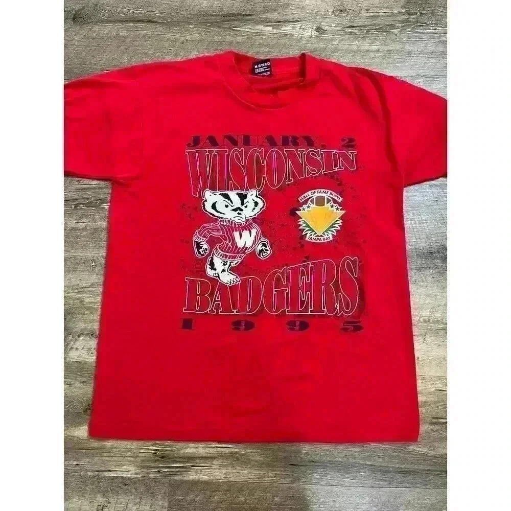 Vtg 1995 Wisconsin Badgers Hall Of Fame Bowl Single Stitch T-Shirt L Made In USA